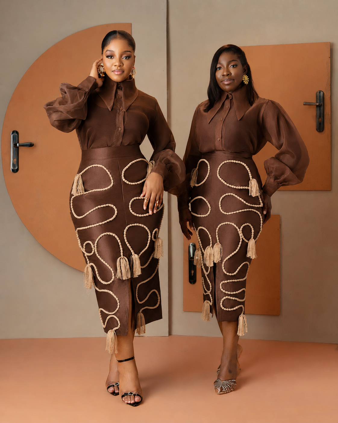 Brown Shewa Skirt set