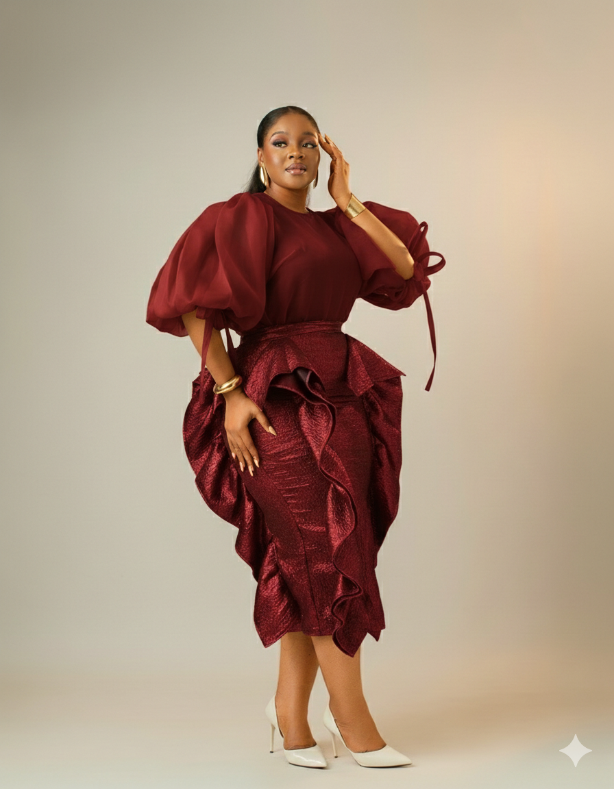 TITO SKIRT SET IN BURGUNDY