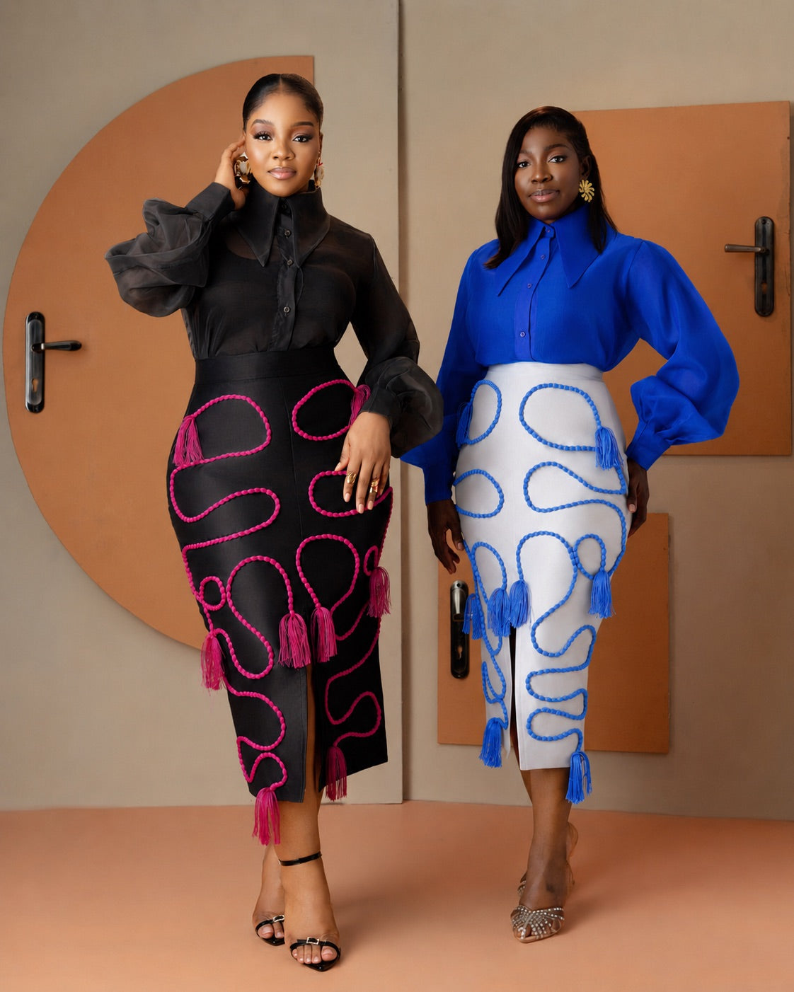 Shewa Skirt Set IN Black Set and White/Blue
