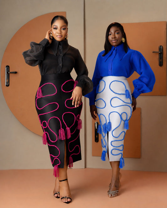 Shewa Skirt Set IN Black Set and White/Blue